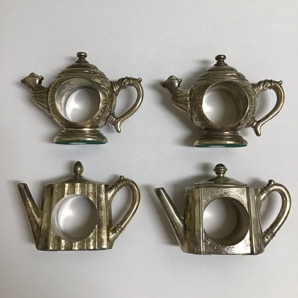 Godinger Silver-plate Teapot Napkin Rings Mixed SET OF 4 Silver Art 1994 Vintage - Picture 7 of 14